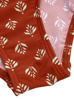 Best Retro Stage [US Warehouse] 1940s Leaves V-Neck Swimsuit Fire Brick Red