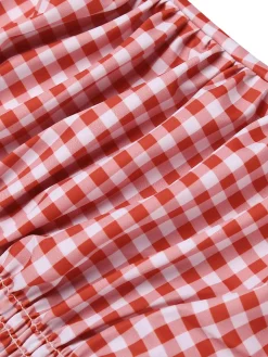 Fashion Retro Stage [US Warehouse] Gingham 1950s Halter Bowknot One-piece Swimsuit