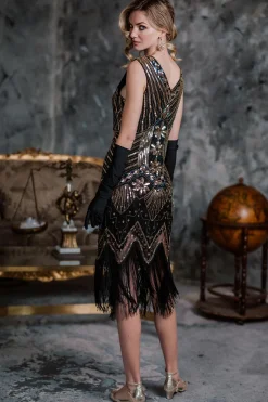 Online Retro Stage [US Warehouse] 1920s Beaded Fringed Flapper Dresses Gold