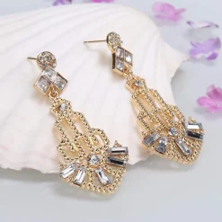 Discount Retro Stage [US Warehouse] Gold 1920s Hollow Out Dangle Earrings