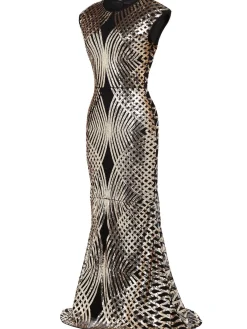 Sale Retro Stage [US Warehouse] 1920s Sequin Maxi Dress Gold