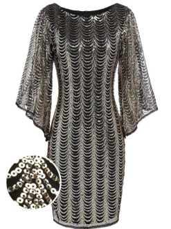 Hot Retro Stage [US Warehouse] 1920s Sequined Flare Sleeve Dress Gold