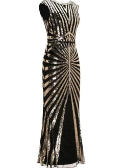 Online Retro Stage [US Warehouse] 1920s Sequin Art Deco Maxi Dress Gold