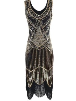Outlet Retro Stage [US Warehouse] 1920s Sequined Flapper Dress Gold