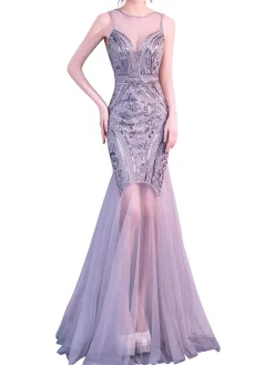 Best Retro Stage [US Warehouse] 1920s Sequin Gatsby Long Dress Gray