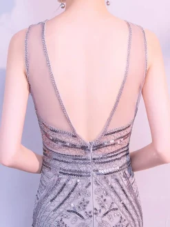 Best Retro Stage [US Warehouse] 1920s Sequin Gatsby Long Dress Gray