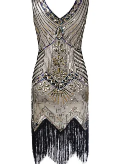 Clearance Retro Stage [US Warehouse] Green Plus Size 1920s Sequined Dress