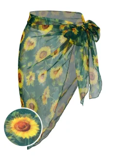 Fashion Retro Stage [US Warehouse] 1940s Chiffon Sunflowers Cover-up Green