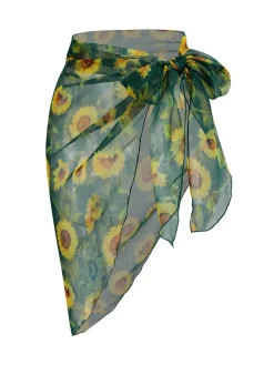 Fashion Retro Stage [US Warehouse] 1940s Chiffon Sunflowers Cover-up Green