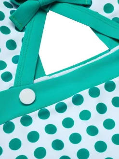 Discount Retro Stage [US Warehouse] 1940s Polka Dot Bowknot One-Piece Swimsuit Green