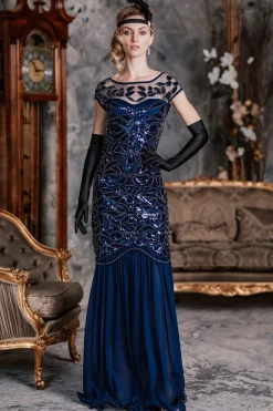 Outlet Retro Stage [US Warehouse] Green 1920s Sequin Maxi Flapper Dress