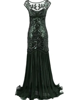 Outlet Retro Stage [US Warehouse] Green 1920s Sequin Maxi Flapper Dress