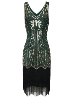 Discount Retro Stage [US Warehouse] 1920s Sequin Fringed Flapper Dress Green