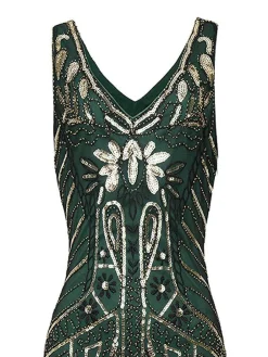 Discount Retro Stage [US Warehouse] 1920s Sequin Fringed Flapper Dress Green