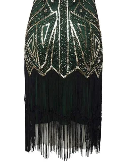 Discount Retro Stage [US Warehouse] 1920s Sequin Fringed Flapper Dress Green