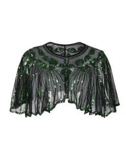 Online Retro Stage [US Warehouse] Green 1920s Shawl Beaded Sequin Flapper Cape