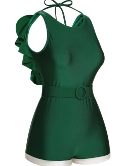 Outlet Retro Stage [US Warehouse] 1940s Sleeveless Backless Halter Swimsuit Green