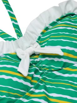 Fashion Retro Stage [US Warehouse] 1930s Stripe Off-Shoulder Halter Swimsuit Green