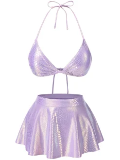 Hot Retro Stage [US Warehouse] 1970s Metallic Fish Scale Bikini Set Lavender