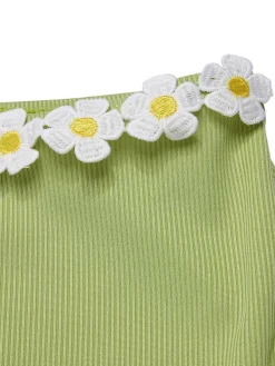 Outlet Retro Stage [US Warehouse] Light Green 1960s Halter Knit Daisy Swimsuit