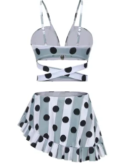 Hot Retro Stage [US Warehouse] 1940s Striped Polka Dots Strap Swimsuit Multi