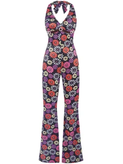 Discount Retro Stage [US Warehouse] 1970s Hippie Floral Halter Jumpsuit Multicolor