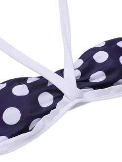 Fashion Retro Stage [US Warehouse] 1940s Polka Dot Halter Swimsuit Navy Blue