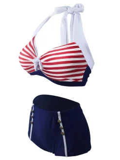 Outlet Retro Stage [US Warehouse] 1950s Stripe Halter Bikini Navy Red
