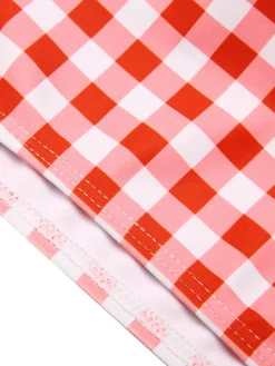 Discount Retro Stage [US Warehouse] 2PCS 1960s Plaid Lace Patchwork Swimsuit Red