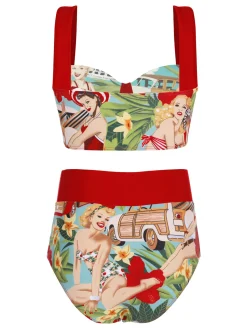 Best Retro Stage [US Warehouse] 3PCS 1960s Retro Lady Bikini Set Red