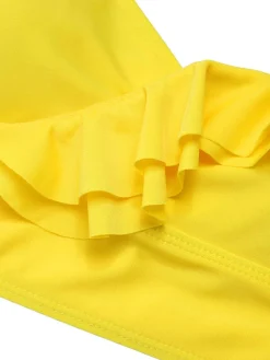 Hot Retro Stage [US Warehouse] 2PCS 1950s Sunflower Ruffles V-Neck Swimsuit Yellow
