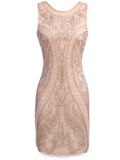 Best Retro Stage [US Warehouse] 1920s Beaded Embroidery Dress Pink