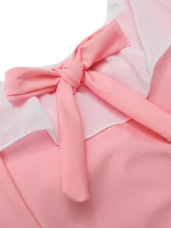 Hot Retro Stage [US Warehouse] 1950s Bowknot Lapel One-Piece Swimsuit Pink