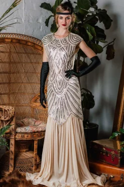 Best Retro Stage [US Warehouse] 1920s Embroidery Sequin Maxi Dress Pink
