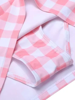 Fashion Retro Stage [US Warehouse] 1950s Halter Plaids Bow Swimsuit Pink