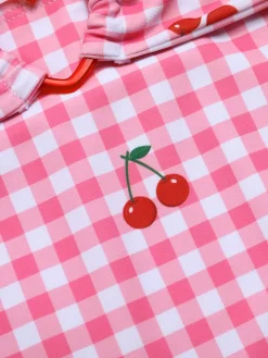 Online Retro Stage [US Warehouse] 1950s Plaid & Cherry Strap Swimsuit Pink