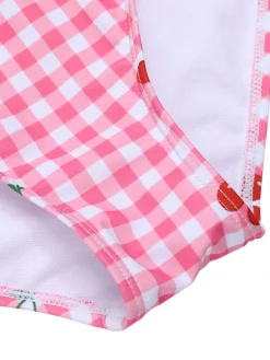 Online Retro Stage [US Warehouse] 1950s Plaid & Cherry Strap Swimsuit Pink