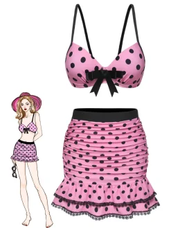 Discount Retro Stage [US Warehouse] 1950s Polka Dot Halter Skirt Swimsuit Pink