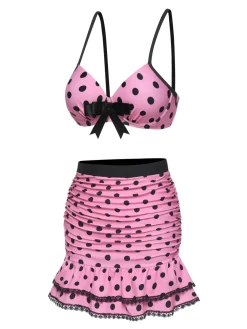 Discount Retro Stage [US Warehouse] 1950s Polka Dot Halter Skirt Swimsuit Pink