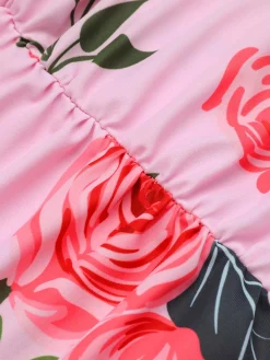 Hot Retro Stage [US Warehouse] 1930s Roses Halter Belt Swimsuit Pink