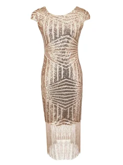 Sale Retro Stage [US Warehouse] 1920s Sequin Fringed Dress Pink