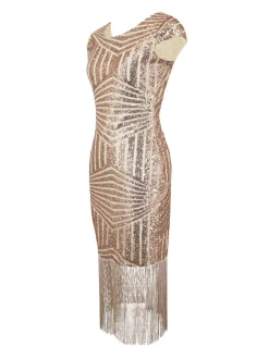 Sale Retro Stage [US Warehouse] 1920s Sequin Fringed Dress Pink