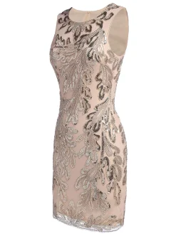 Hot Retro Stage [US Warehouse] 1920s Sequined Foral Sleeveless Dress Pink