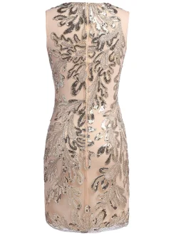 Hot Retro Stage [US Warehouse] 1920s Sequined Foral Sleeveless Dress Pink