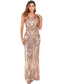 Sale Retro Stage [US Warehouse] 1920s Sequined Embellished Maxi Dress Pink