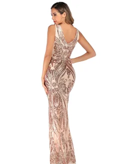 Sale Retro Stage [US Warehouse] 1920s Sequined Embellished Maxi Dress Pink