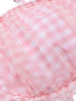 New Retro Stage [US Warehouse] 1940s Spaghetti Strap Mesh Plaids Swimsuit Pink