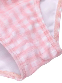 New Retro Stage [US Warehouse] 1940s Spaghetti Strap Mesh Plaids Swimsuit Pink