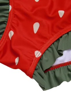 New Retro Stage [US Warehouse] Pink 1950s Strawberry Ruffle Strap Swimsuit