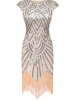 Discount Retro Stage [US Warehouse] Pink 1920s Tassel Gatsby Flapper Dress